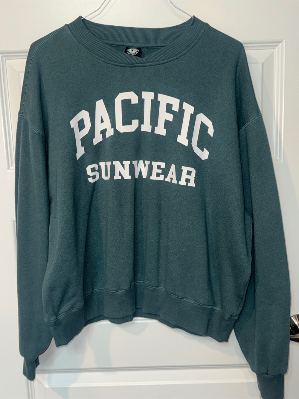 Pacific Sunwear Teal Crewneck Sweatshirt with White Arch Logo